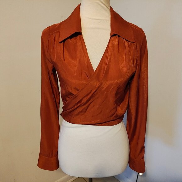 Beige Botany Rust Wrap Around Top S - Picture 11 of 13